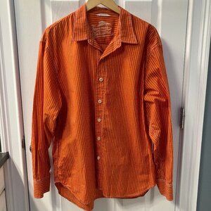 Tommy Bahama Relax Orange White Striped Long Sleeve Shirt Size XL